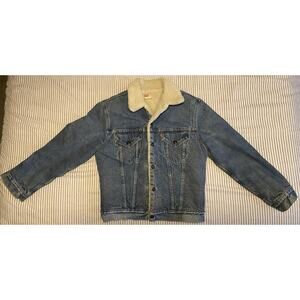 Vintage LEVIS Made in USA Sz40 Sherpa Lined Snap Denim Trucker Jean Jacket 80's